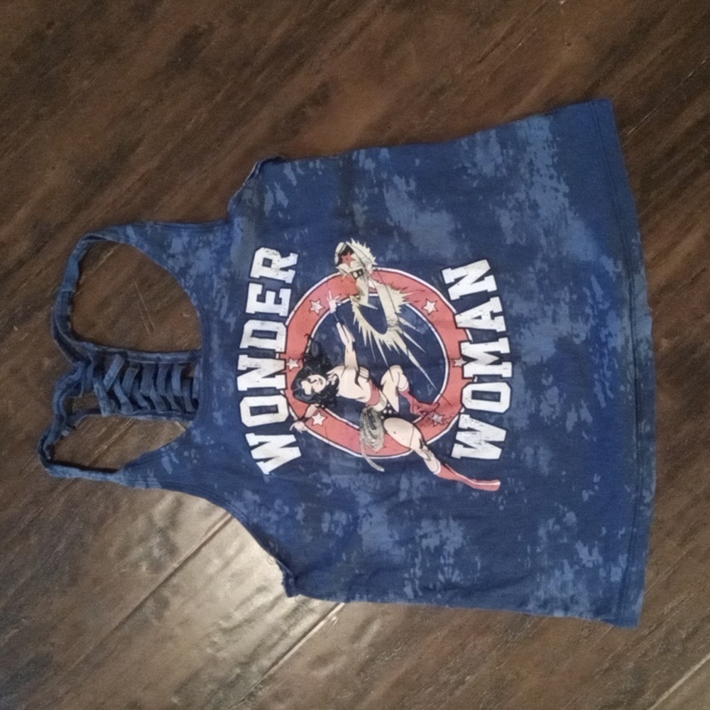Wonder Women Blue Braided Racer Back Graphic Tank Size Medium